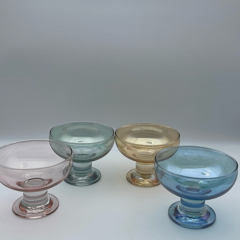 Crystal Clear‎ Vintage MCM Iridescent Desert/Fruit Sorbet Multi-colored Dishes